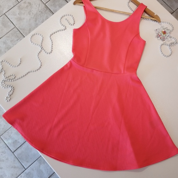 DIVIDED Skater Fit and Flare Coral Minidress NWOT - Picture 1 of 5